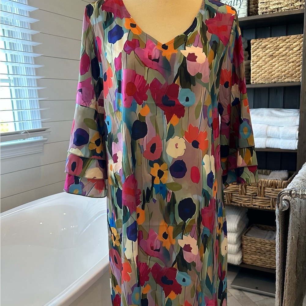 Colorful Floral V-Neck Dress